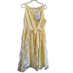 NWT Yellow Lace‎ Overlay Sleeveless V-Neck Romantic Midi Dress Woman's Size 12